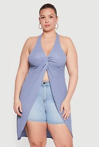 Plus Twisted Front Tunic Halter Top