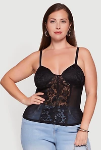 Plus Lace Detail Mesh Bustier Top