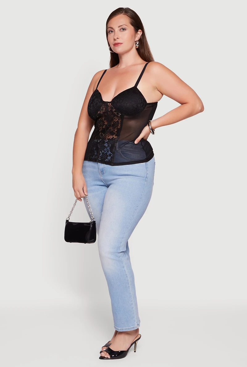Plus Lace Detail Mesh Bustier Top