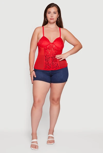 Plus Lace Detail Mesh Bustier Top