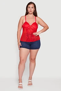 Plus Lace Detail Mesh Bustier Top