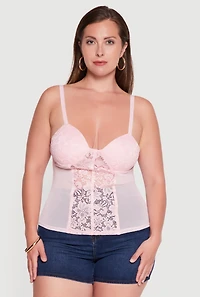 Plus Lace Detail Mesh Bustier Top