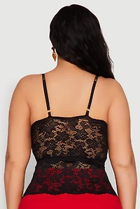 Womens Plus Floral Lace Caged Front Cami, Black,