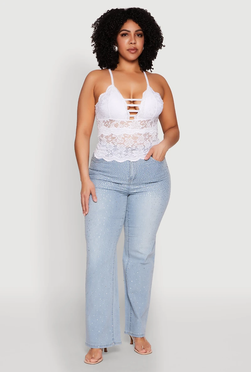 Plus Floral Lace Caged Front Cami