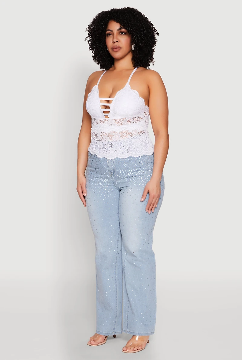 Plus Floral Lace Caged Front Cami