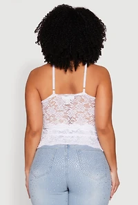 Womens Plus Size Floral Lace Caged Front Cami, White, Size 2X