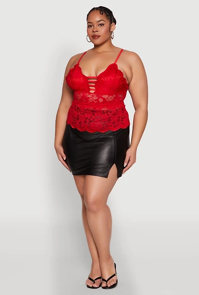 Womens Plus Floral Lace Caged Front Cami,