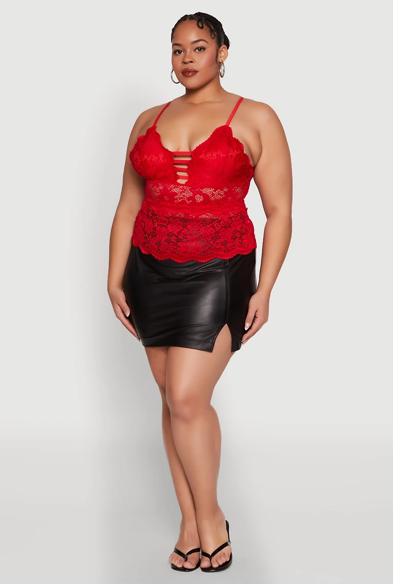 Womens Plus Floral Lace Caged Front Cami, 2X