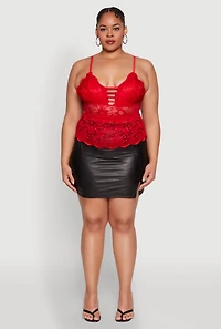 Womens Plus Floral Lace Caged Front Cami, 2X