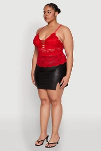 Womens Plus Floral Lace Caged Front Cami, 2X