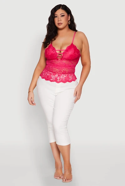 Womens Plus Floral Lace Caged Front Cami,