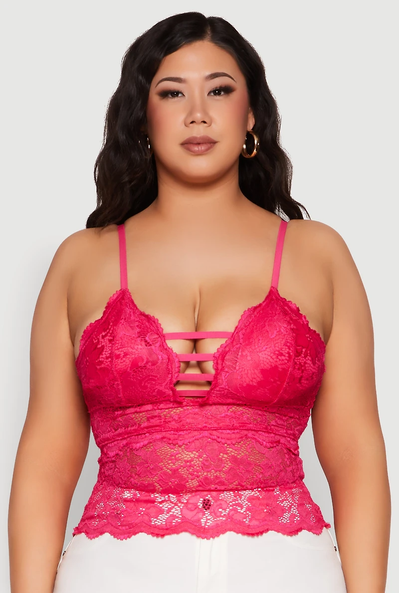 Womens Plus Floral Lace Caged Front Cami,