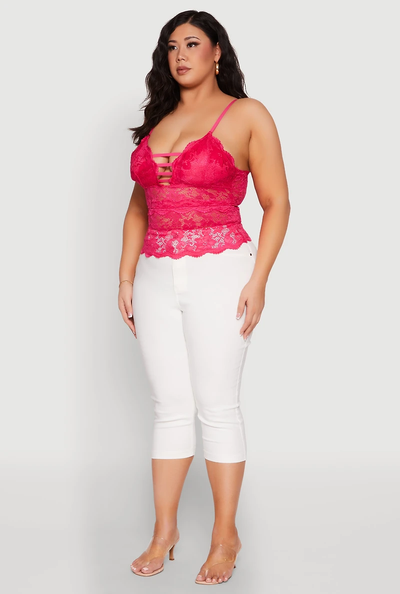 Womens Plus Floral Lace Caged Front Cami,
