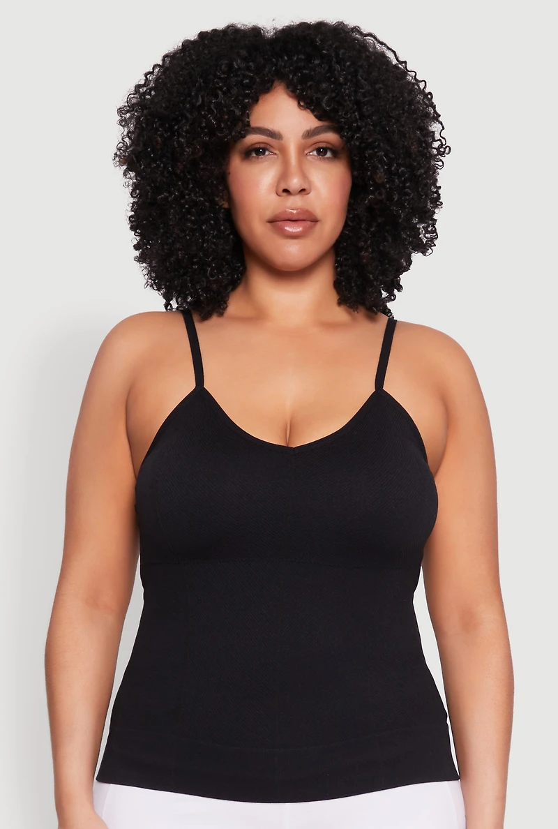 Womens Plus Seamless Ribbed V Neck Cami,
