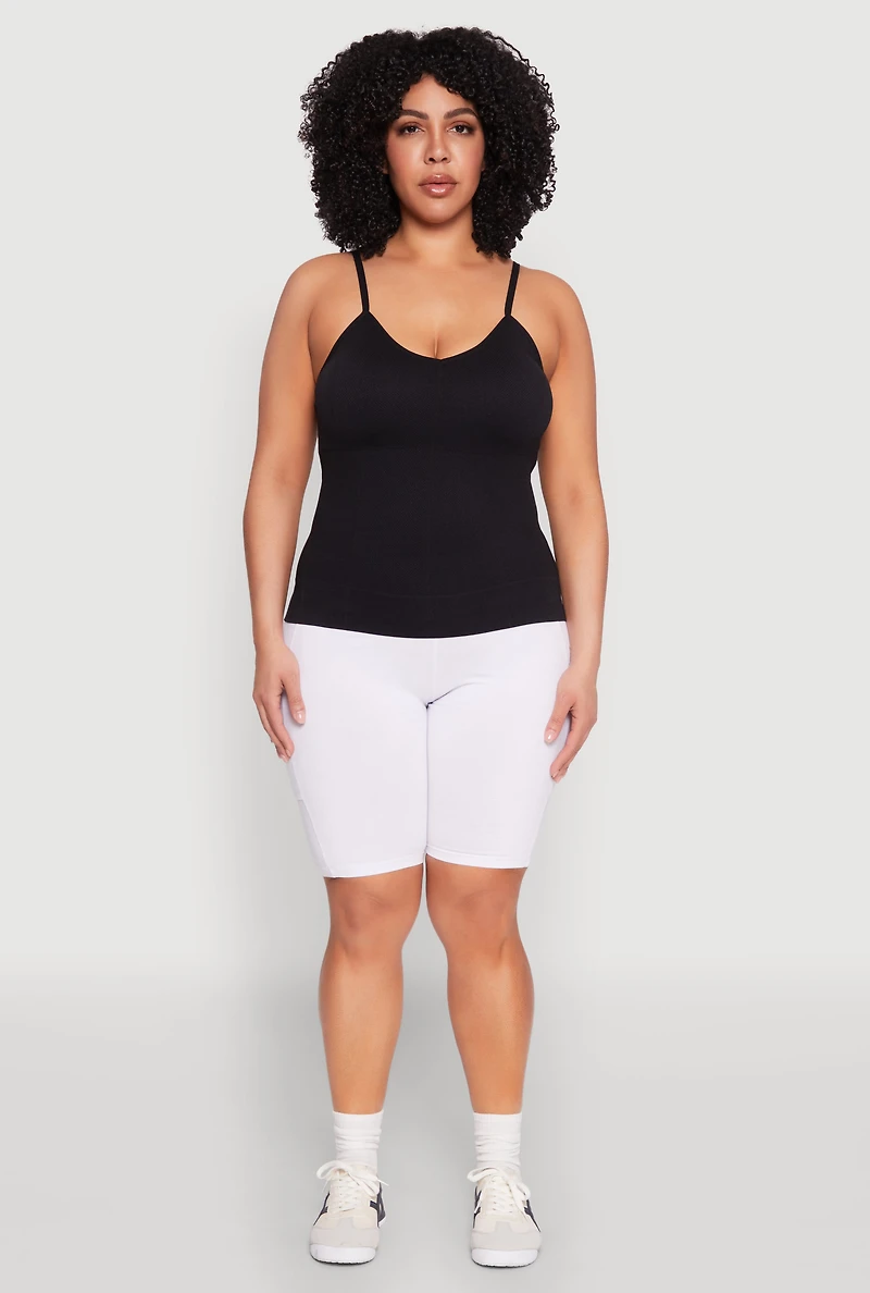 Womens Plus Seamless Ribbed V Neck Cami,