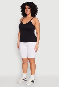 Womens Plus Size Seamless Ribbed V Neck Cami, Black, Size 2X-3X
