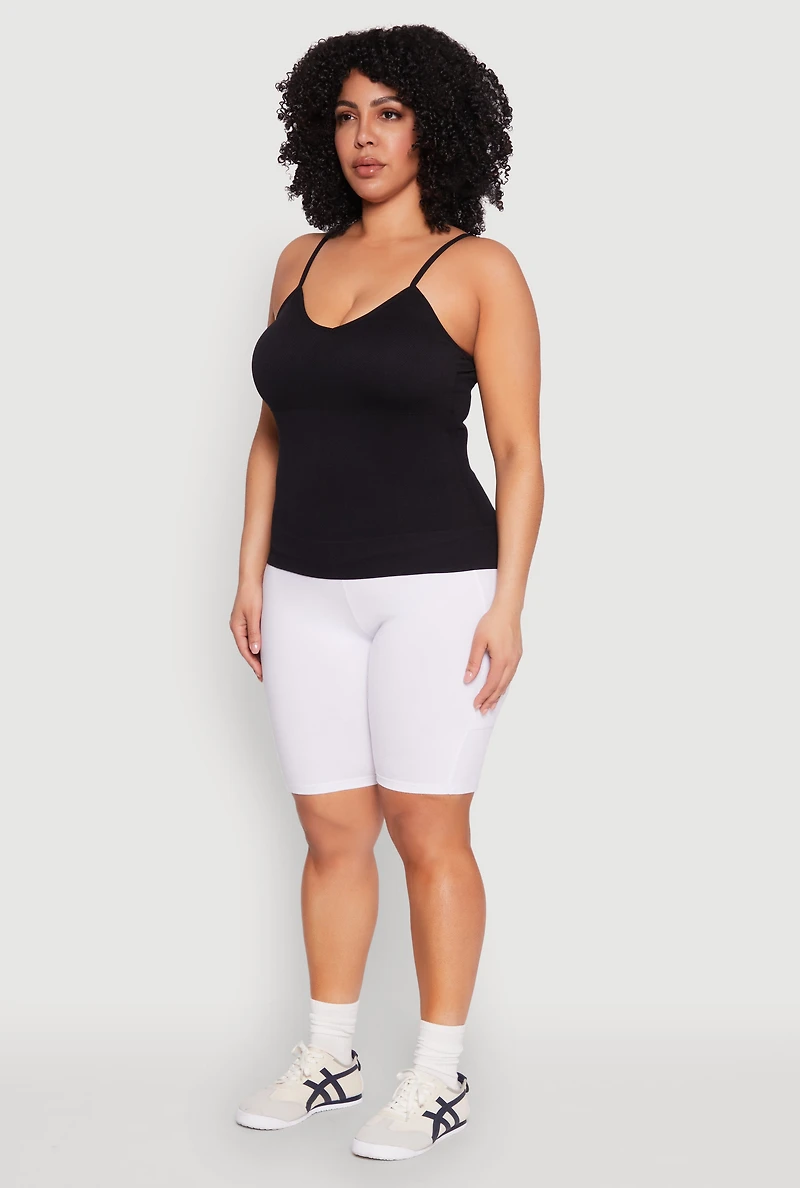 Womens Plus Seamless Ribbed V Neck Cami,