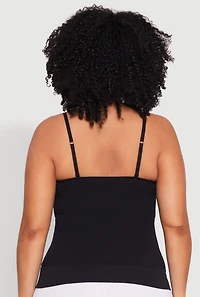 Womens Plus Size Seamless Ribbed V Neck Cami, Black, Size 2X-3X