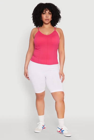 Womens Plus Size Seamless Ribbed V Neck Cami, Pink, Size 1X-2X