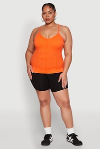 Womens Plus Size Seamless Ribbed V Neck Cami, Orange, Size 1X-2X
