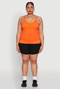 Womens Plus Size Seamless Ribbed V Neck Cami, Orange, Size 1X-2X