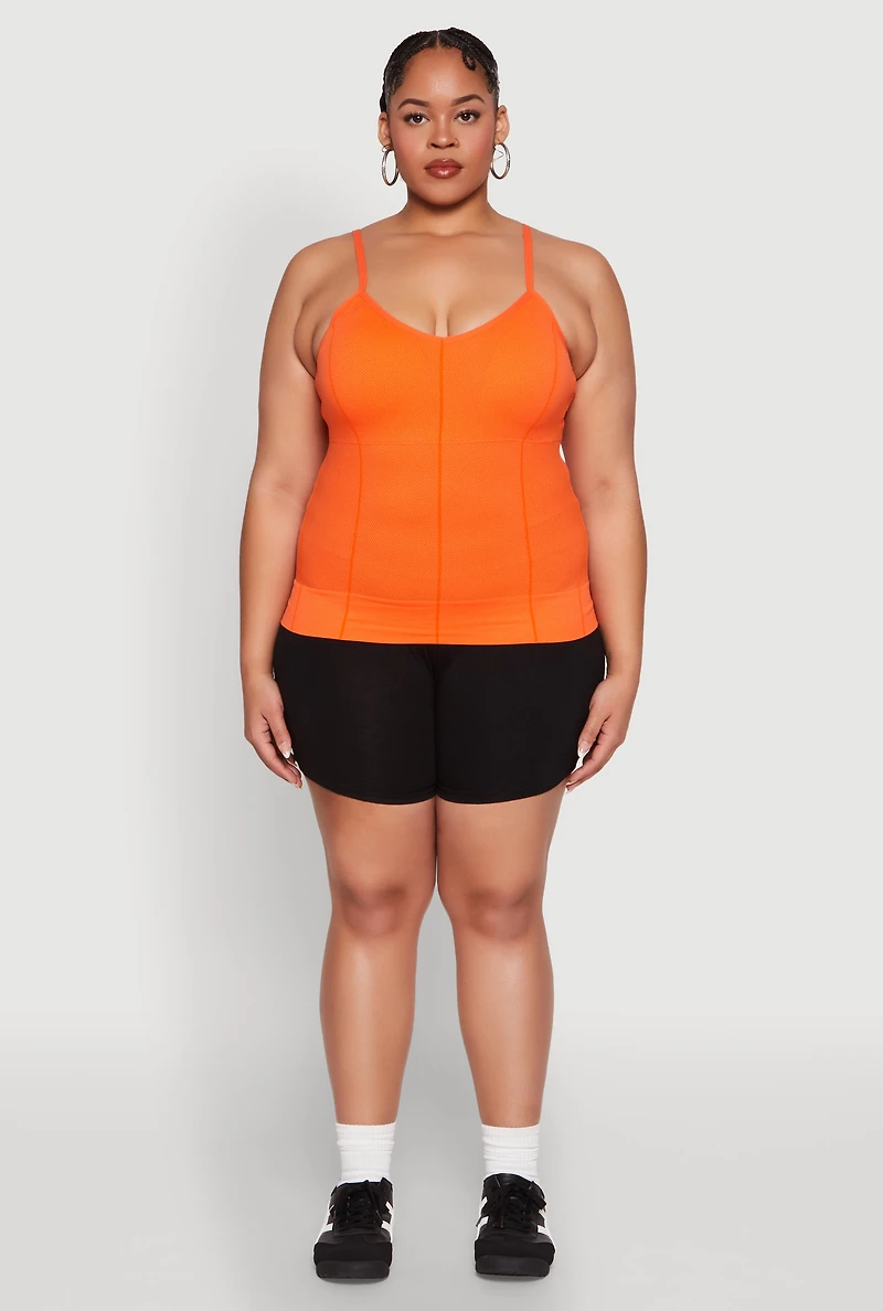Womens Plus Seamless Ribbed V Neck Cami, Orange,