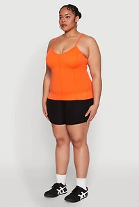 Womens Plus Size Seamless Ribbed V Neck Cami, Orange, Size 1X-2X