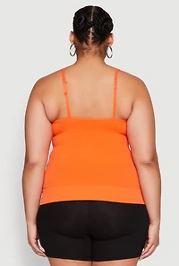 Womens Plus Size Seamless Ribbed V Neck Cami, Orange, Size 1X-2X