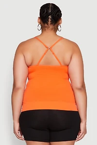 Womens Plus Seamless Ribbed V Neck Cami, Orange,