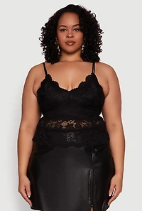 Womens Plus Size Floral Lace Scoop Neck Cami, Black, Size 1X