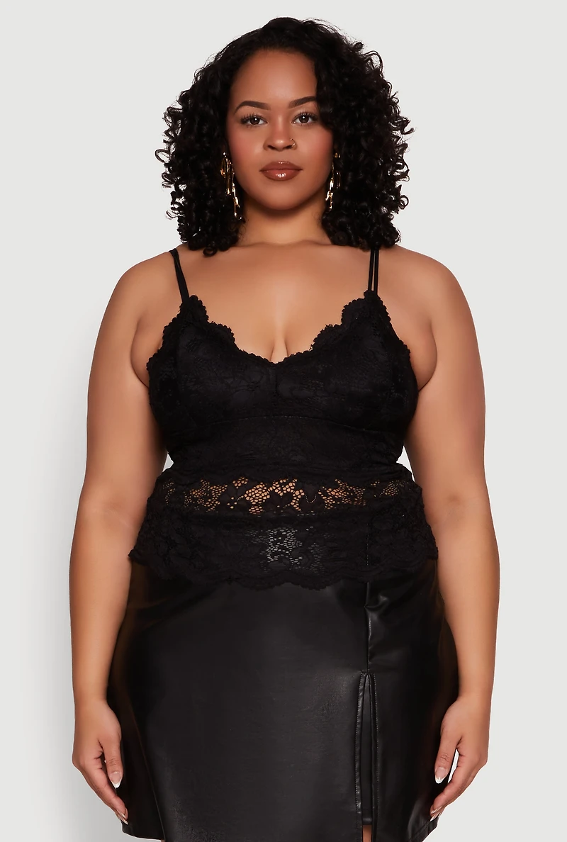 Womens Plus Floral Lace Scoop Neck Cami, 1X