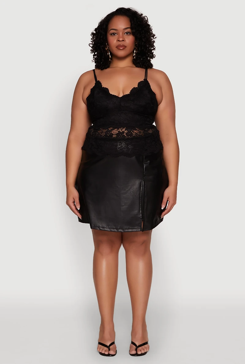 Womens Plus Size Floral Lace Scoop Neck Cami, Black, Size 2X