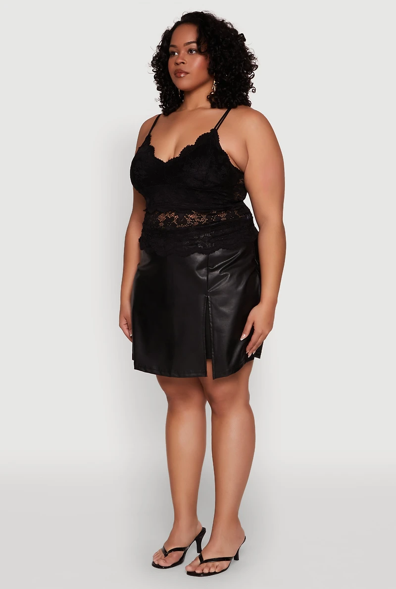 Womens Plus Size Floral Lace Scoop Neck Cami, Black, Size 2X