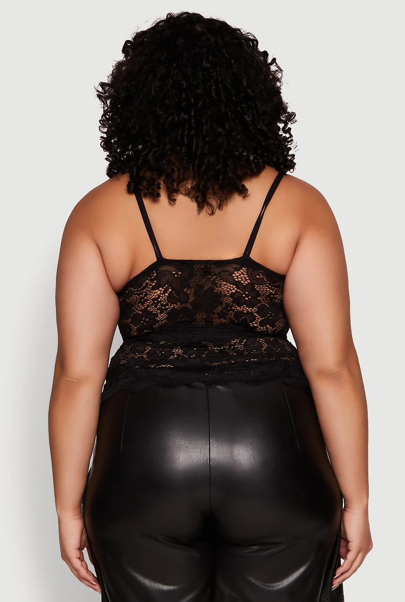 Womens Plus Size Floral Lace Scoop Neck Cami, Black, Size 2X