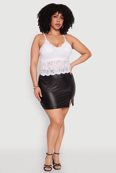 Womens Plus Floral Lace Scoop Neck Cami, White,