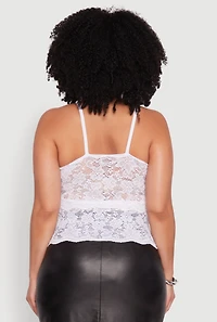 Womens Plus Floral Lace Scoop Neck Cami, White,