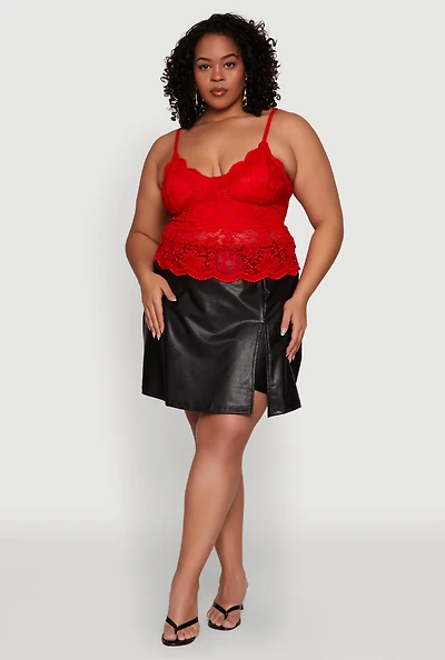 Womens Plus Size Floral Lace Scoop Neck Cami, Red, Size 1X