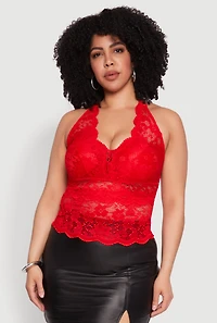 Womens Plus Size Scalloped Floral Lace Tank Top, Red, Size 3X