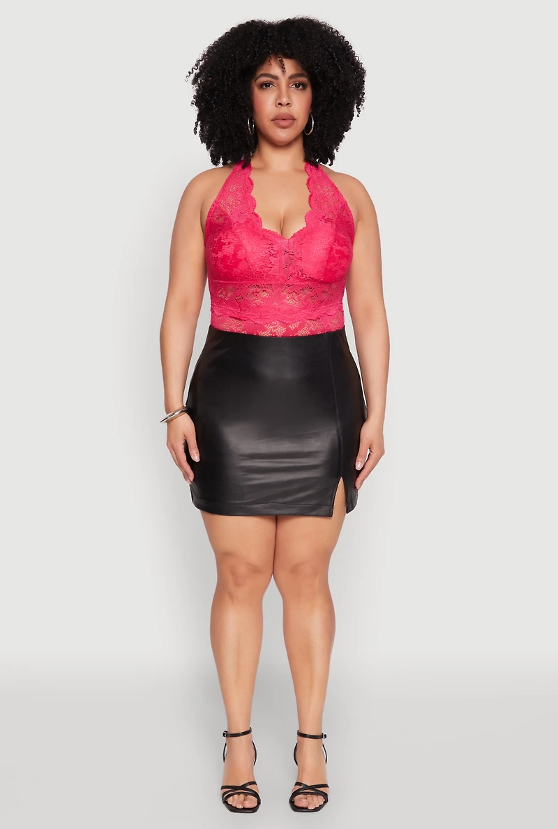 Womens Plus Size Scalloped Floral Lace Tank Top, Pink, Size 1X