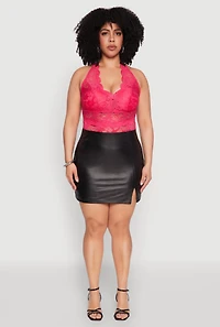 Womens Plus Size Scalloped Floral Lace Tank Top, Pink, Size 1X