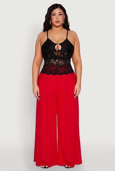 Womens Plus Floral Lace Keyhole Cami,