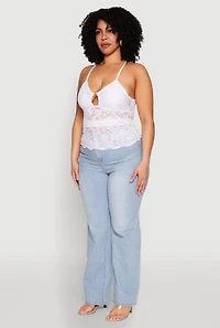 Womens Plus Size Floral Lace Keyhole Cami, White, Size 1X