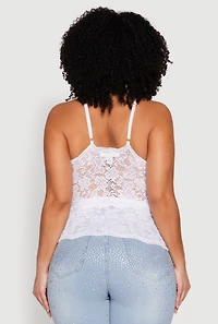 Womens Plus Size Floral Lace Keyhole Cami, White, Size 1X