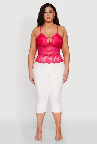 Womens Plus Floral Lace Keyhole Cami, 1X