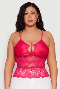 Womens Plus Floral Lace Keyhole Cami, 1X
