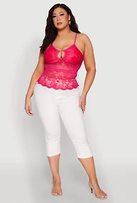 Womens Plus Floral Lace Keyhole Cami, 1X