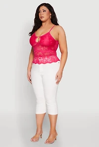Womens Plus Floral Lace Keyhole Cami, 1X