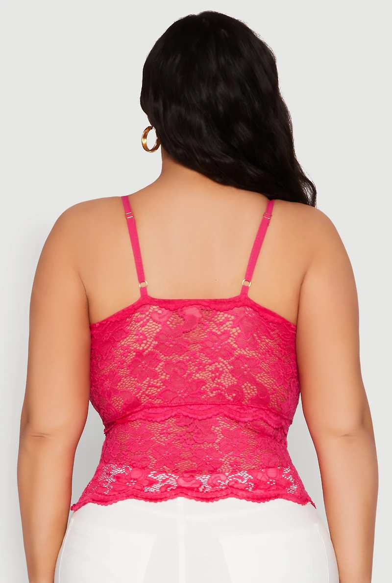 Womens Plus Size Floral Lace Keyhole Cami, Pink, Size 3X