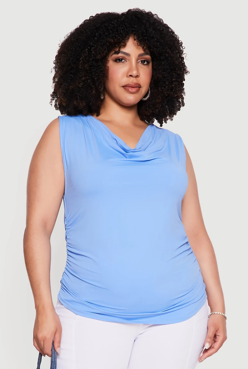 Plus Cowl Neck Side Ruched Blouse