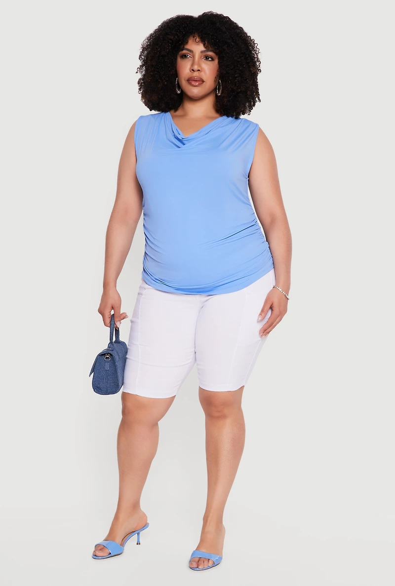 Plus Cowl Neck Side Ruched Blouse